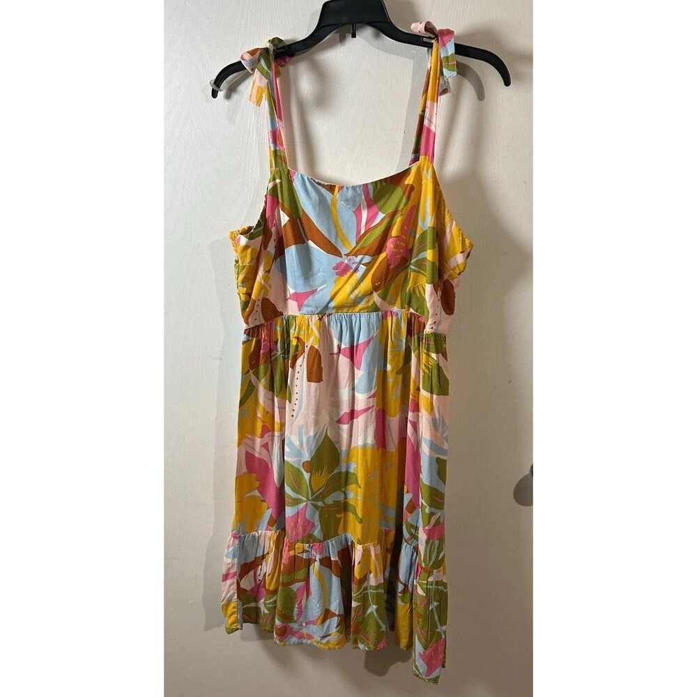 Japna Multicolor Floral Square Neck Smocked Sleeveless L Rayon Sundress